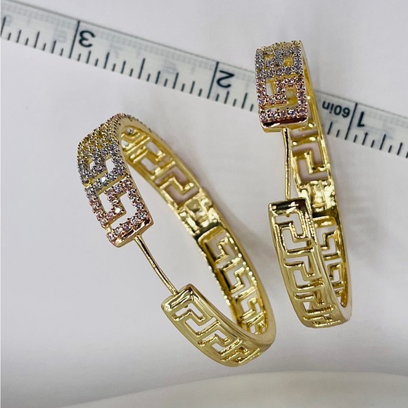 Italian 24k Gold Plated Hoop Earrings/Aretes De Aro Baño De Oró Italiano 24k/ - Picture 3 of 6